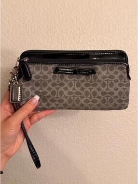 Vintage Black and Gray Coach Wristlet Wallet with Leather Bow